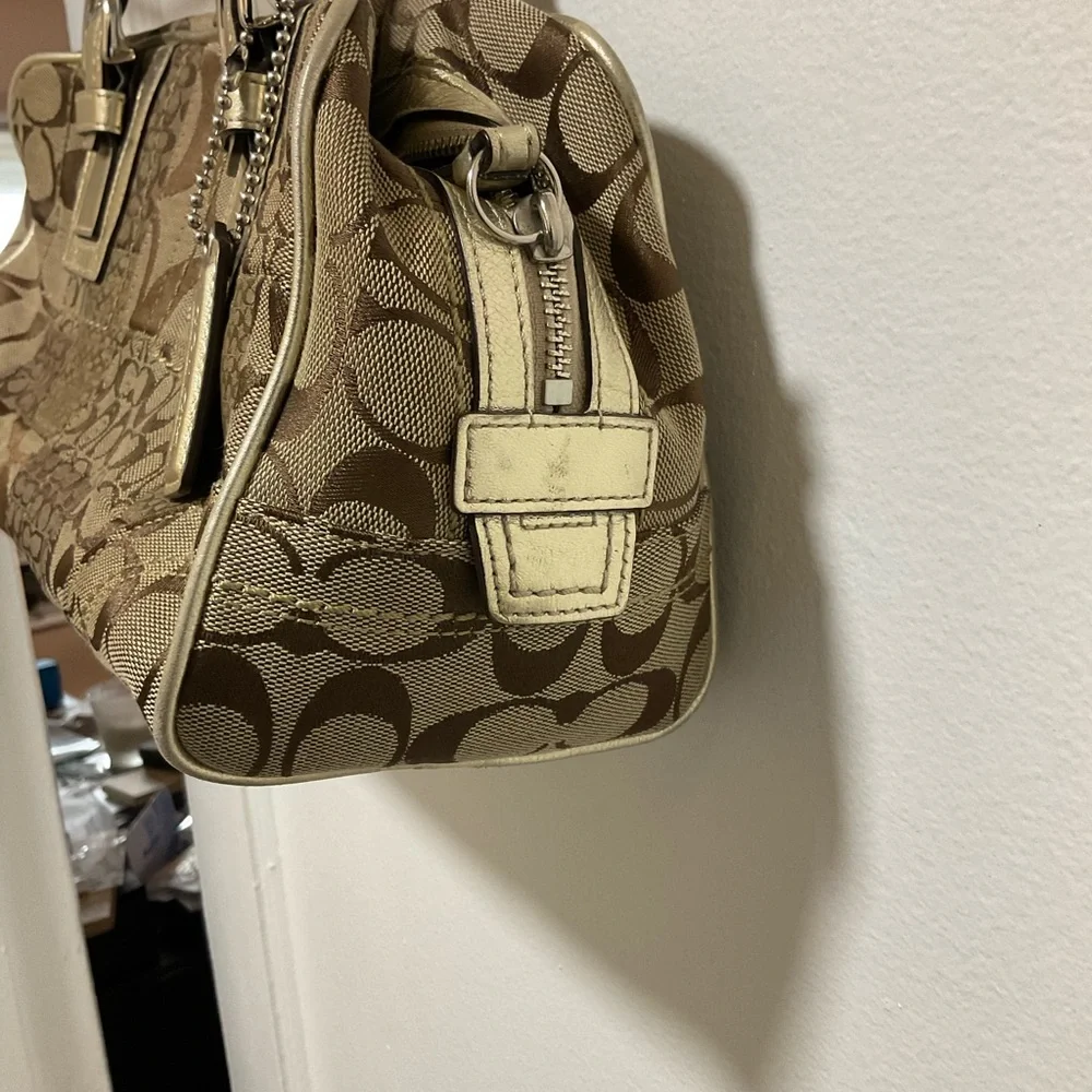 Coach Vintage Signature C Brown Denim Leather Ziptop Tote F12317 - Picture 2 of 8